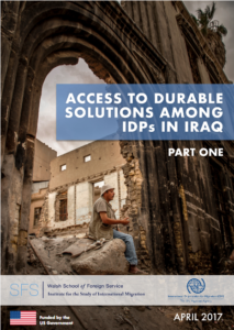 Cover of a report called Access to Durable solutions among Iraqi IDPS