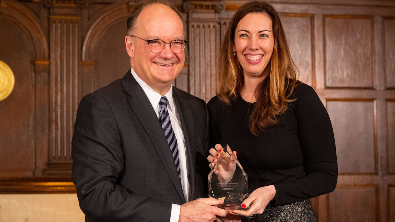 Kelli Harris with GU President John DeGioia