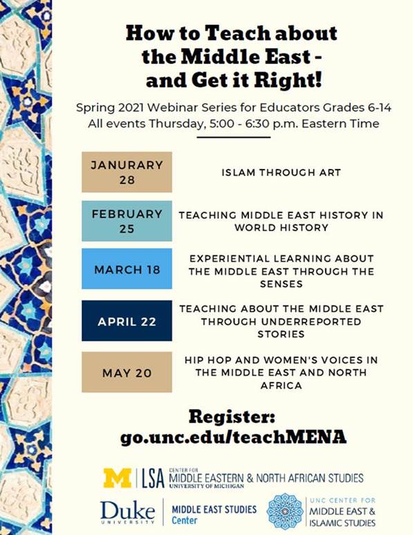 List of events from the series how to teach about the Middle East and Get it Right