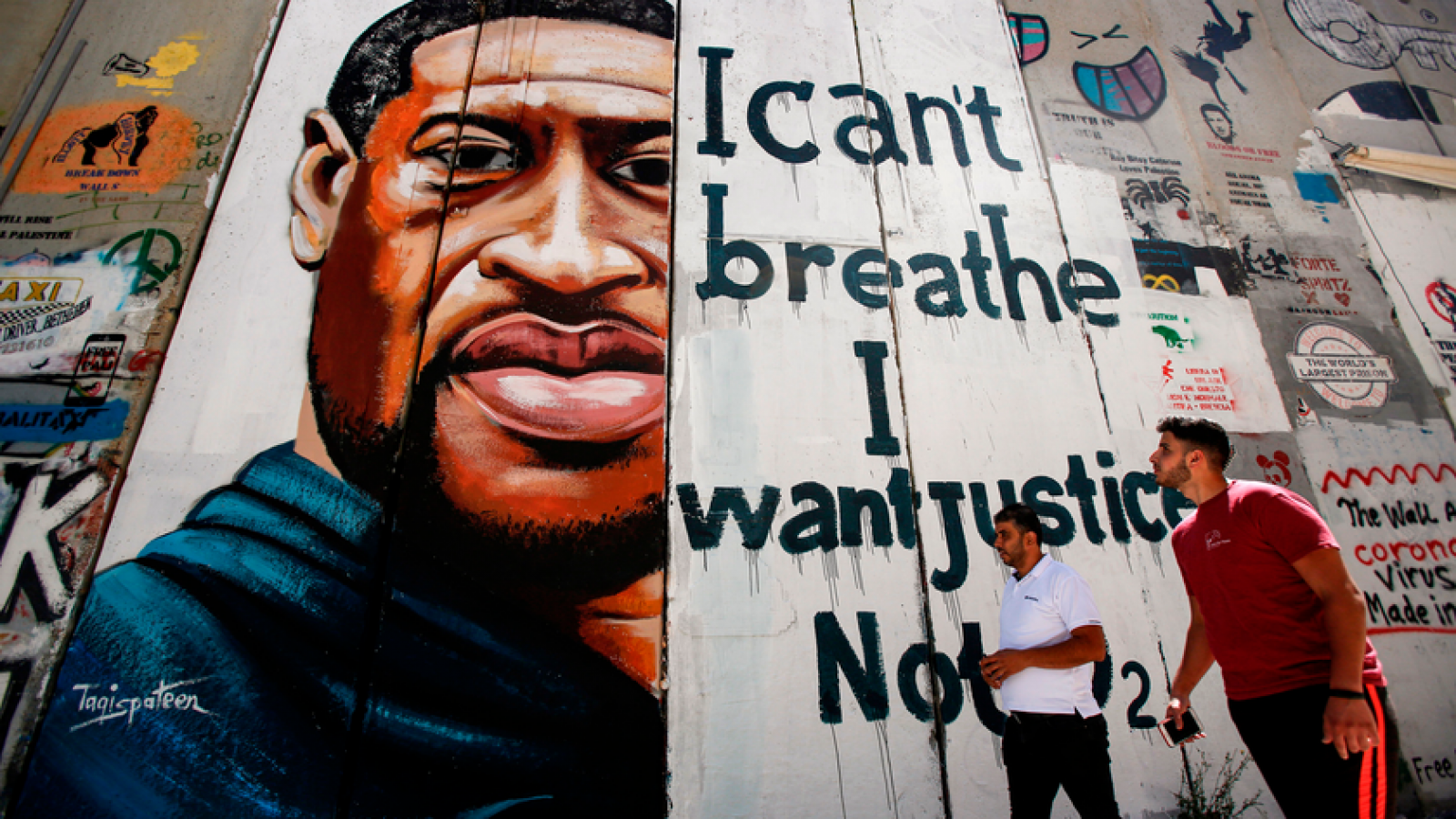 A mural of George Floyd on the separation wall of the West Bank