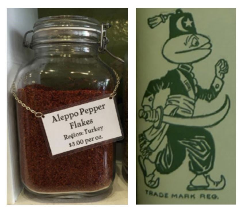 A jar of aleppo pepper and a pistachio company logo 