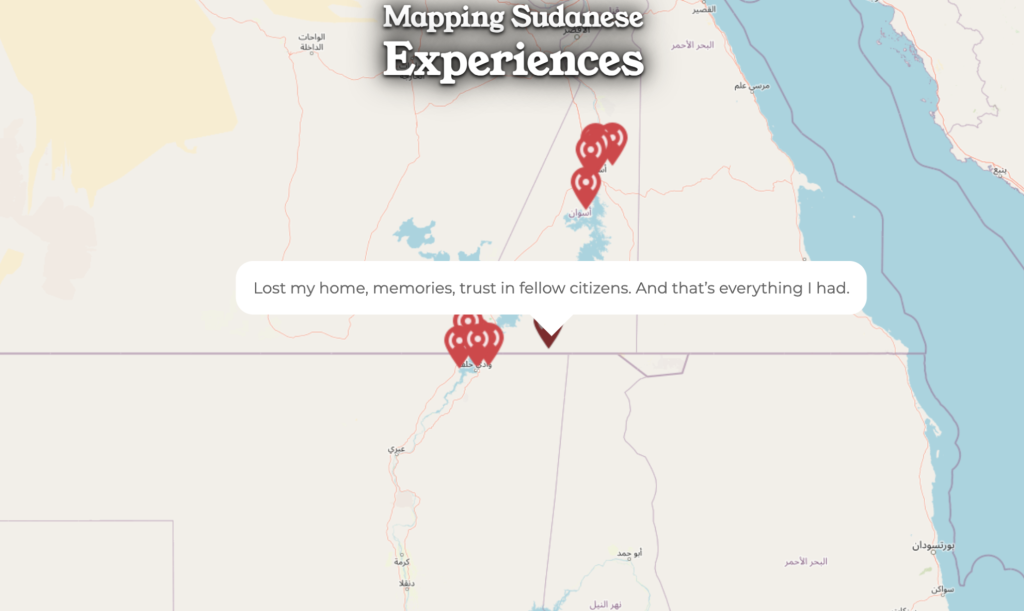 Close up of a map that says "Mapping Sudanese Experiences