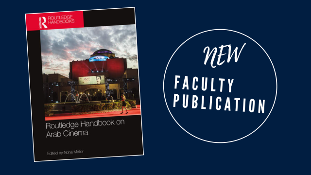 Banner with an image of the book cover and a circle that says New Faculty Publication