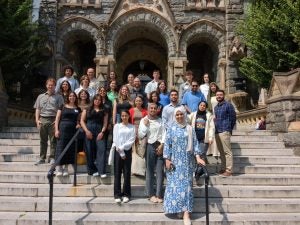 Incoming class on the steps of Healy hall