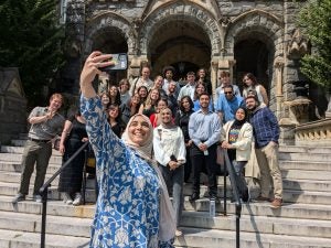 Incoming class on the steps of Healy hall