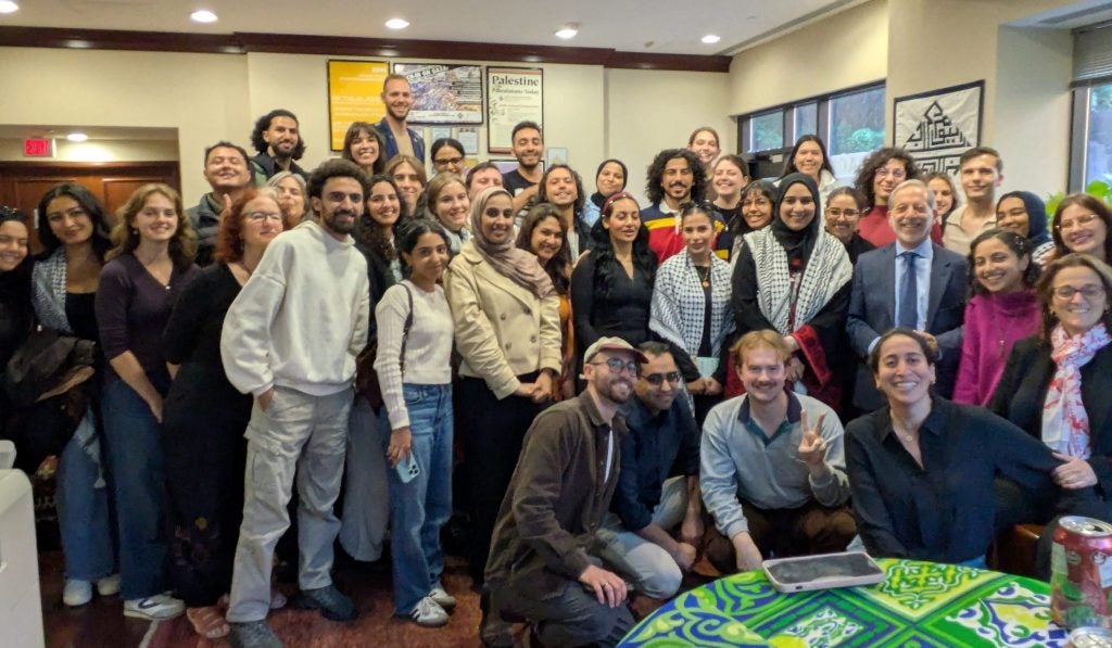 Rashid Khalidi with CCAS students at reception