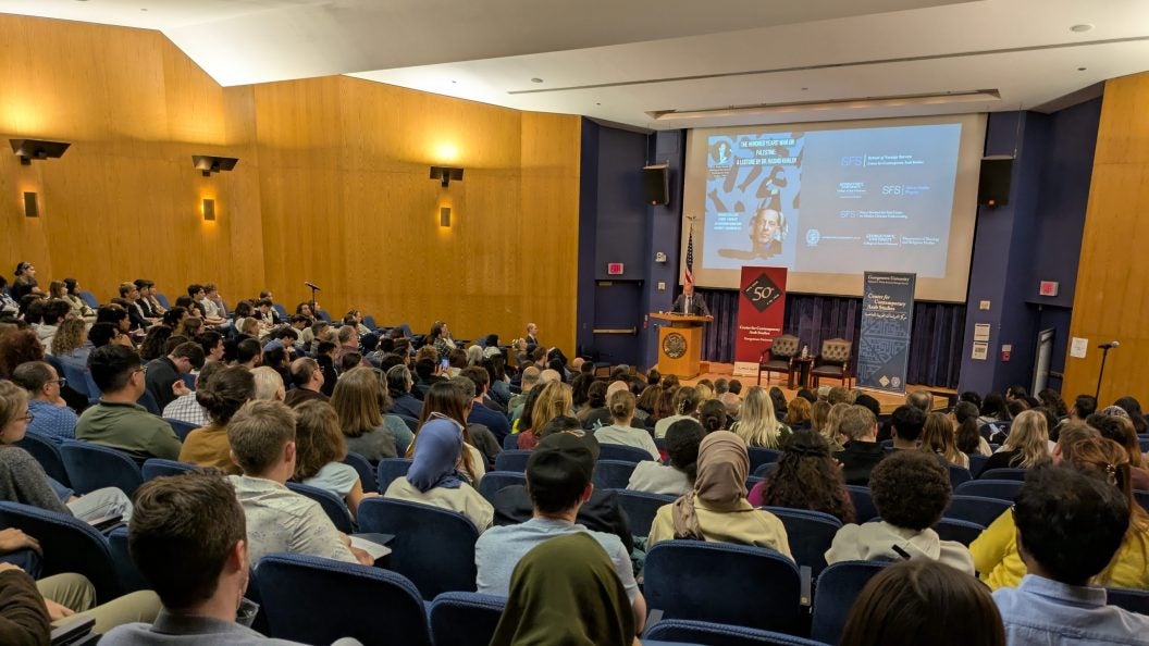 Rashid Khalidi delivering lecture