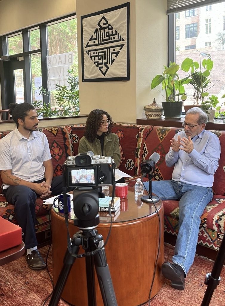 Michele and Hanane interviewing scholar Rashid Khalidi