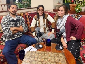 Michele and Hanane interviewing Chloe Daikh for the Student Corner segment