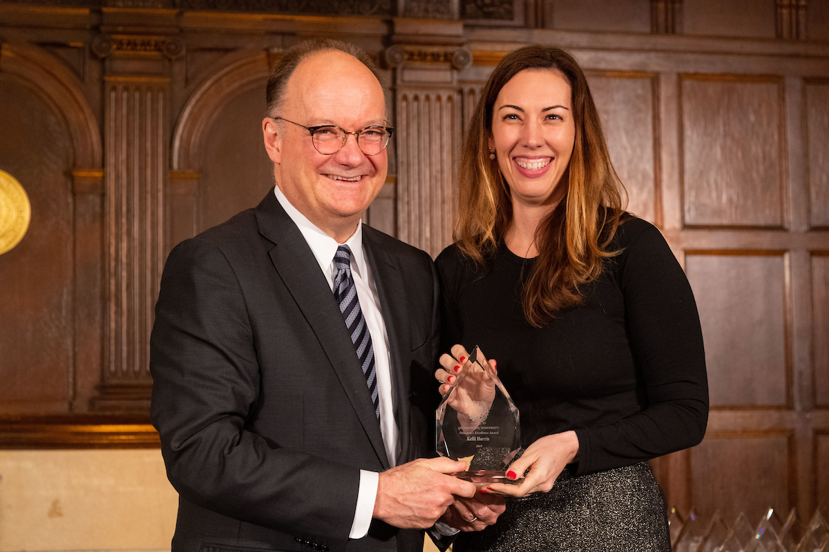 Kelli Harris with GU President John DeGioia