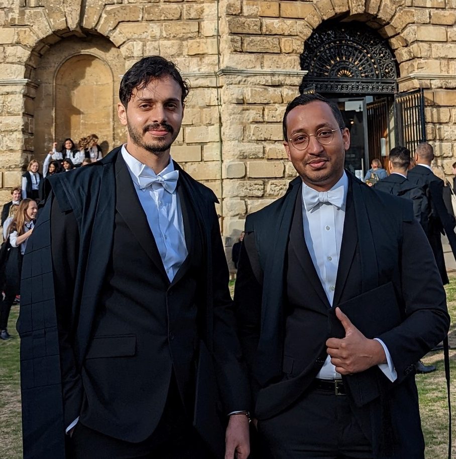 Photo of Motasem Abuzaid and Azim Wazeer on the campus of Oxford University.