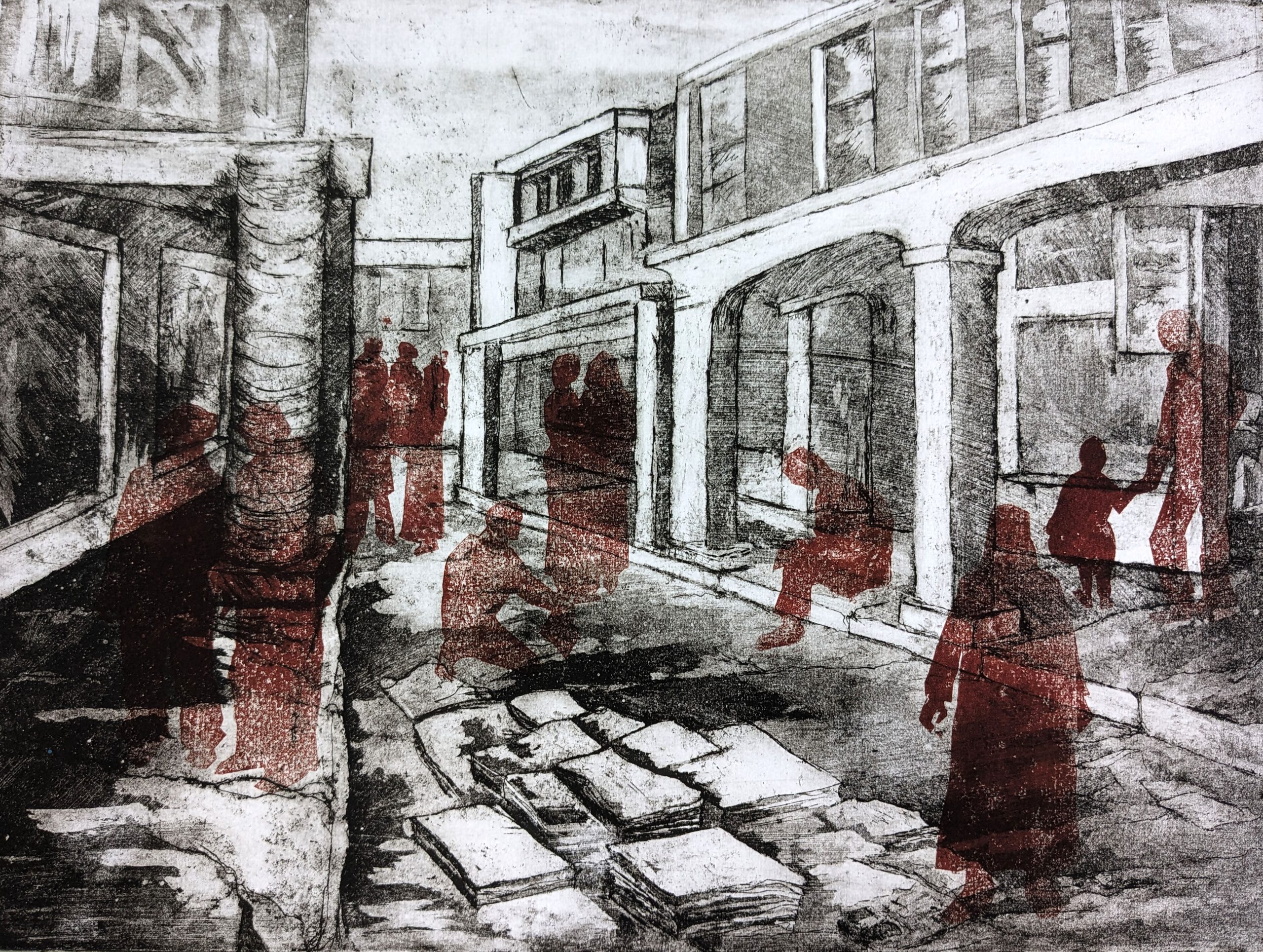 illustration of people disappearing from street