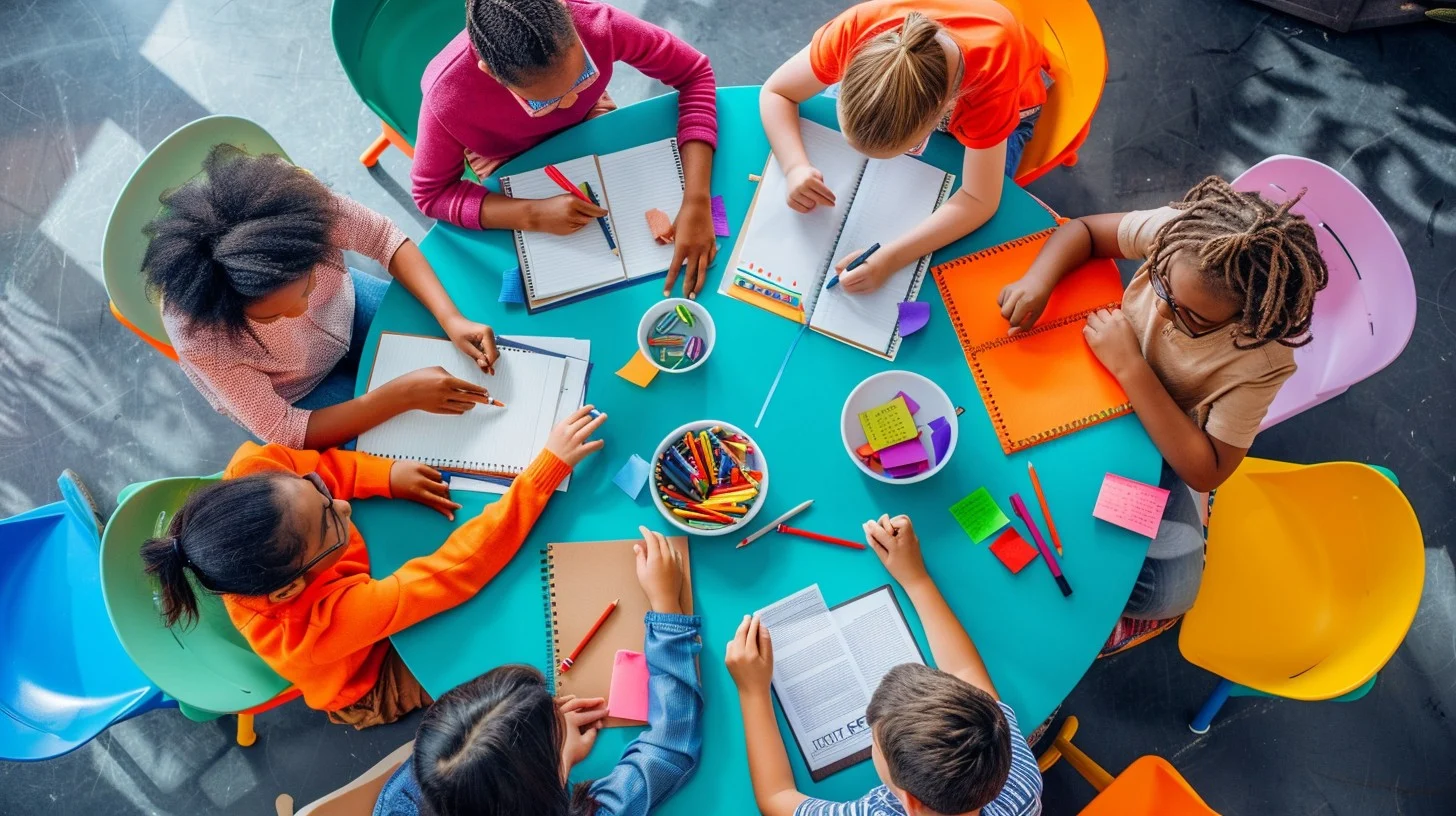 Children studying at table