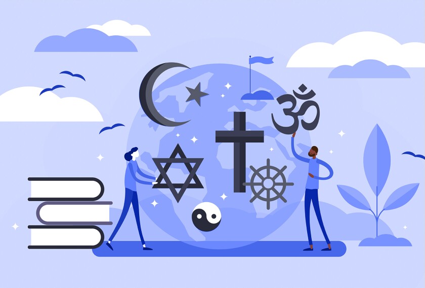 illustration with major world religion symbols
