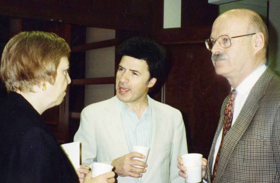 1977 - CCAS LAUNCHES M.A. IN ARAB STUDIES
Early faculty included Barbara Stowasser and Michael Hudson, pictured here with Arabic instructor Belcacem Baccouche (center), who was hired a year after MAAS was founded and became CCAS’s longest-serving professor.
