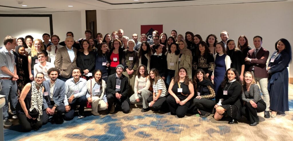 Past and present faculty, staff, and students at CCAS's 50th anniversary reception at MESA